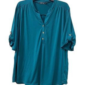 New Cure 2XL Stretchy V-Neck 1/2 Rolled Sleeve Career Blouse
